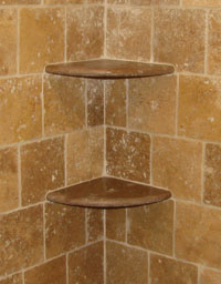 travertine tile with marble corner shelves-berlin,nj
